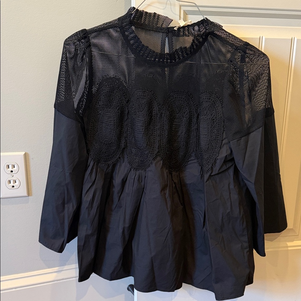 JODIFL Black Mesh Women's Blouse